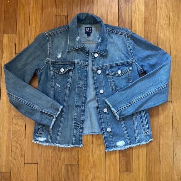 GAP Distressed Crop Icon Denim Jacket - Picture 2 of 11